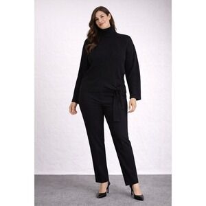 ZARA KNIT Turtleneck Sweater Women's Size Small Black Dolman Side Tie Front